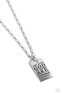 Possible Pendant - Silver With God All Things Are Possible Silver Inspirational Long Necklace - Paparazzi